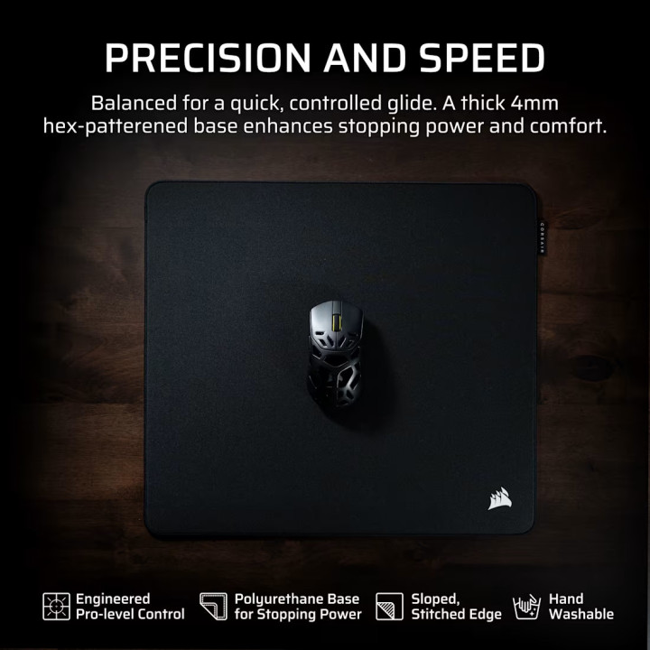 Геймърска подложка за мишка CORSAIR MM PRO Large, 450×400×4 мм, черна - CH-941C060-WW - 2