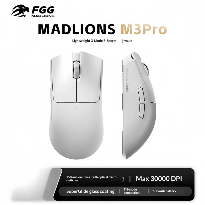 Безжична геймърска мишка Madlions M3 Pro, Mad Catz Custom Sensor, 30000 DPI, 1000Hz, Бяла - M3-PRO-WH - 2