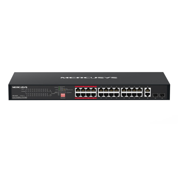 Мрежов комутатор Mercusys MS126CP, 24-портов 10/100 Mbps PoE+, 2-портов Gigabit, Rackmount - 1