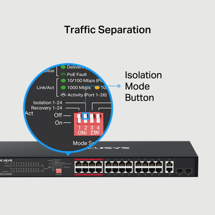 Мрежов комутатор Mercusys MS126CP, 24-портов 10/100 Mbps PoE+, 2-портов Gigabit, Rackmount - 5