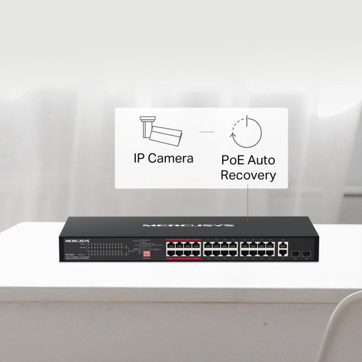 Мрежов комутатор Mercusys MS126CP, 24-портов 10/100 Mbps PoE+, 2-портов Gigabit, Rackmount - 6