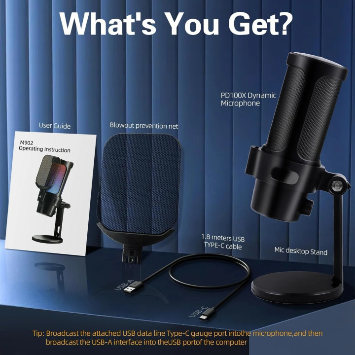 Микрофон VCom M902, USB, RGB подсветка, Cardioid Condenser - VCOM-M902-BK - 6