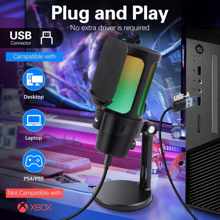 Микрофон VCom M902, USB, RGB подсветка, Cardioid Condenser - VCOM-M902-BK - 8
