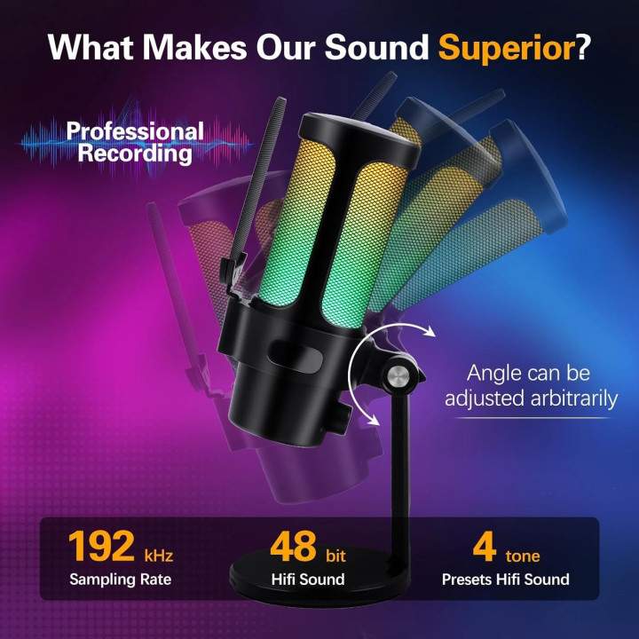Микрофон VCom M902, USB, RGB подсветка, Cardioid Condenser - VCOM-M902-BK - 9