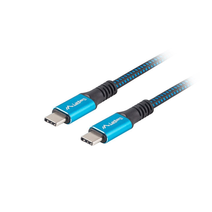 USB-C кабел Lanberg, 0.5m, USB-C (M) - USB-C (M), 100W, 40Gb/s, 8K - CA-CMCM-45CU-0005-BK - 1