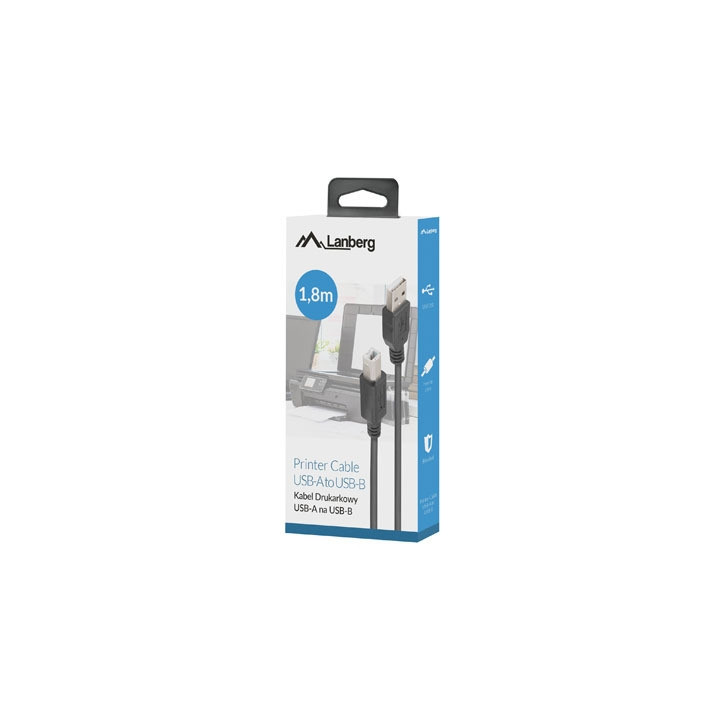 Кабел Lanberg USB-A(M)-USB-B(M) 2.0, 1.8m, Черен - CA-USBA-15CU-0018-BK - 3