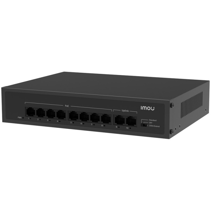 Мрежов комутатор IMOU SF110P, 10-портов unmanaged PoE, 8x PoE 10/100, 2x uplink, 65W, 4KV защита - 1