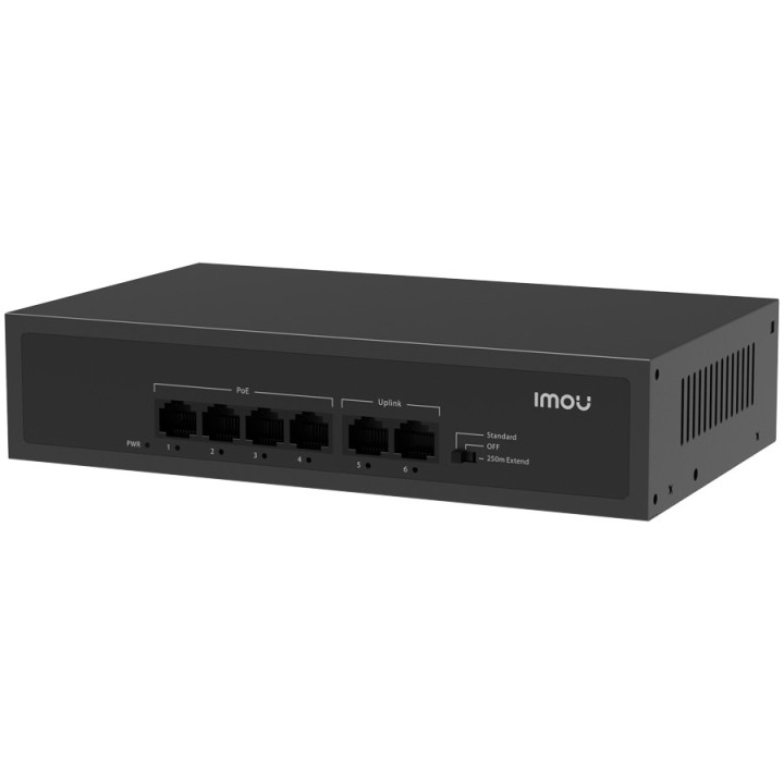 Мрежов комутатор IMOU 6-портов PoE, 4x PoE 10/100, 2x Uplink 10/100, 45W захранване - SF106P - 1