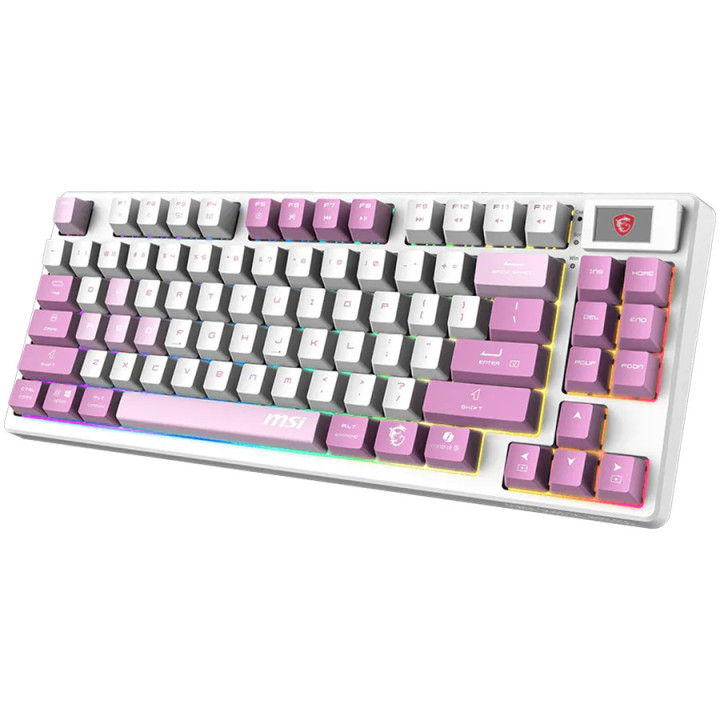 Bluetooth механична геймърска клавиатура MSI FORGE GK600 TKL, 1.06" дисплей, Linear Switches, PBT капачки, RGB подсветка, 2.4GHz