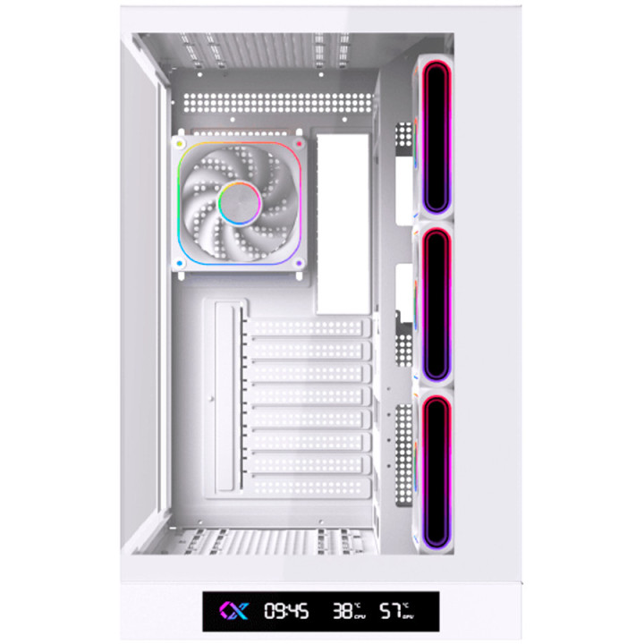 Кутия за компютър XIGMATEK Cloud DGT Arctic, Midi Tower, LCD дисплей, Extended ATX, 3x 120mm ARGB, закалено стъкло, бял - EN4962