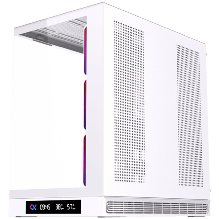 Кутия за компютър XIGMATEK Cloud DGT Arctic, Midi Tower, LCD дисплей, Extended ATX, 3x 120mm ARGB, закалено стъкло, бял - EN4962