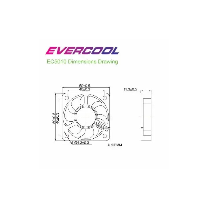 Вентилатор Evercool EC5010M12BA, 50x50x10mm, 4500 RPM, 2 Ball Bearing - EC5010M12BA - 3