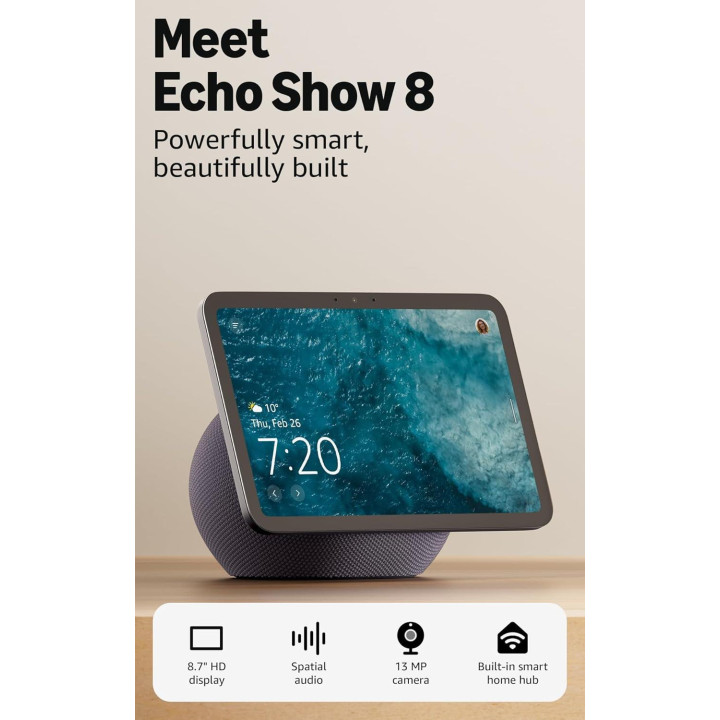 Портативна колонка Amazon Echo Show 8 Gen 4, 8" дисплей, 30W, черен - SHOW8G4-BK - 2