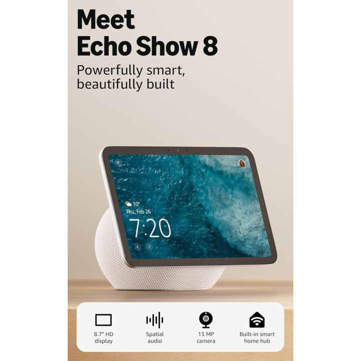 Смарт колонка Amazon Echo Show 8 Gen 4, 8", 3D аудио, 30W, бял - SHOW8G4-WT - 2