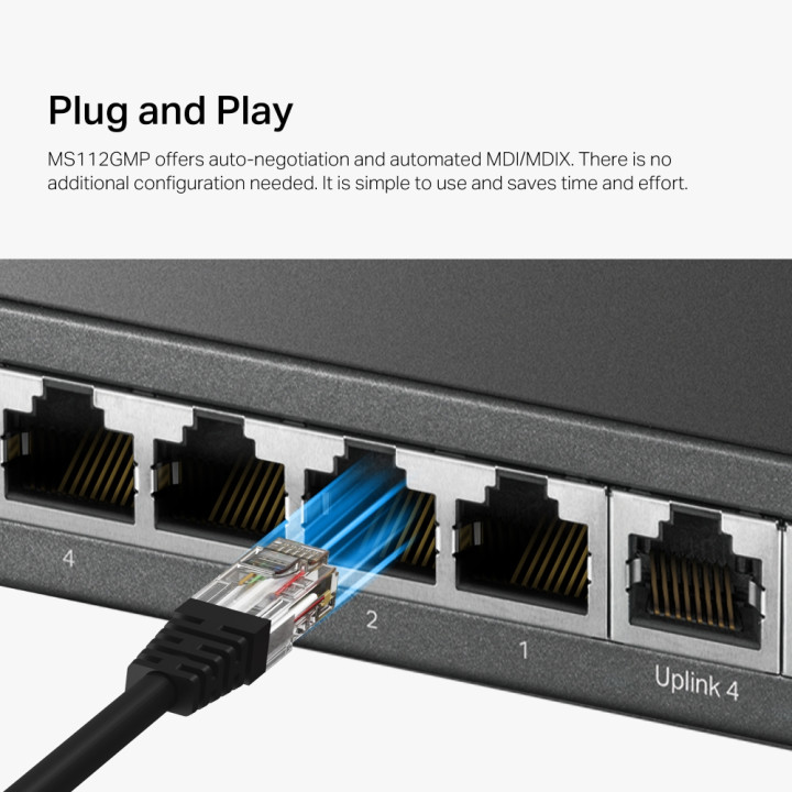 Мрежов комутатор Mercusys MS112GMP, 12-портов гигабитов с 8 PoE+ порта  - 8