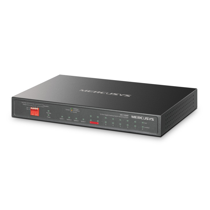 Мрежов комутатор Mercusys MS112GMP, 12-портов гигабитов с 8 PoE+ порта  - 10