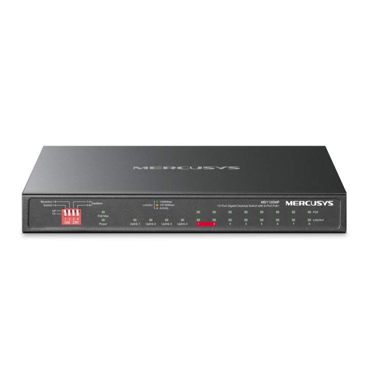 Мрежов комутатор Mercusys MS112GMP, 12-портов гигабитов с 8 PoE+ порта  - 11