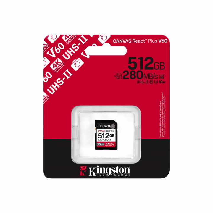 SD карта Kingston Canvas React Plus, 512GB SDHC UHS-II V60 - SDR2V6/512GB - 3