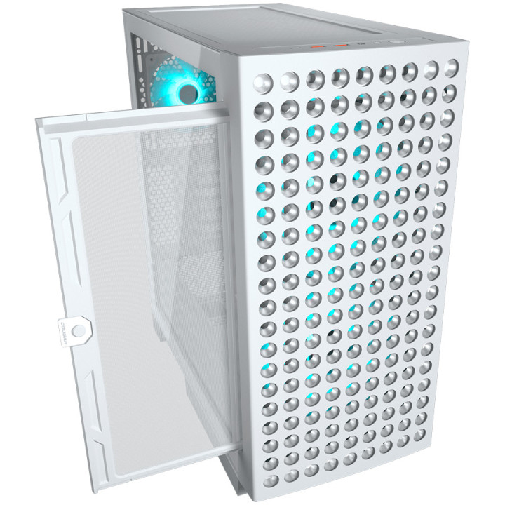 Кутия за компютър COUGAR AIRFACE ECO RGB, Midi Tower, ATX, ARGB вентилатора: 2x180mm отпред + 1x120mm отзад, Бял - CGR-5YA2W-RGB