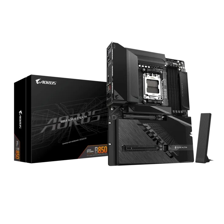 Дънна платка Gigabyte B850 AORUS STEALTH, AMD AM5 Ryzen, DDR5, Wi-Fi 7, 4 DIMM слота, ATX - B850 A STEALTH - 1