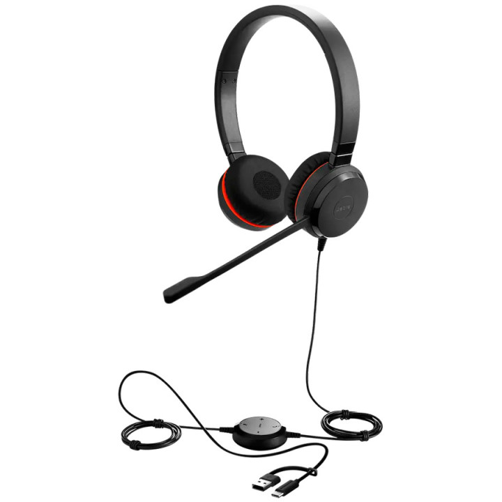 Слушалки JABRA Evolve 20 SE, Стерео, USB-C/USB-A адаптер, Кожа - 4999-823-369 - 1