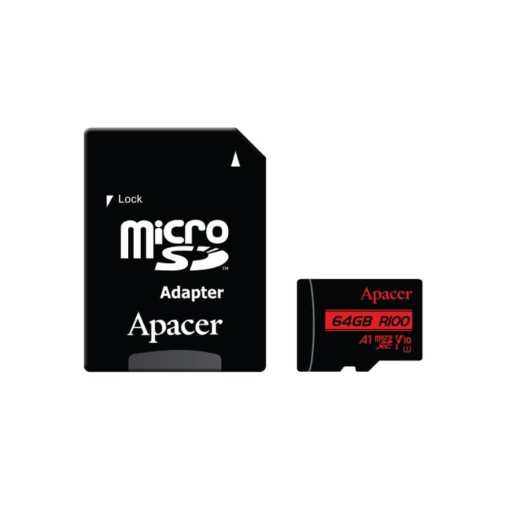 SD карта Apacer, 64GB microSDXC UHS-I U1 V10 A1 - AP64GMCSX10UB-R - 1