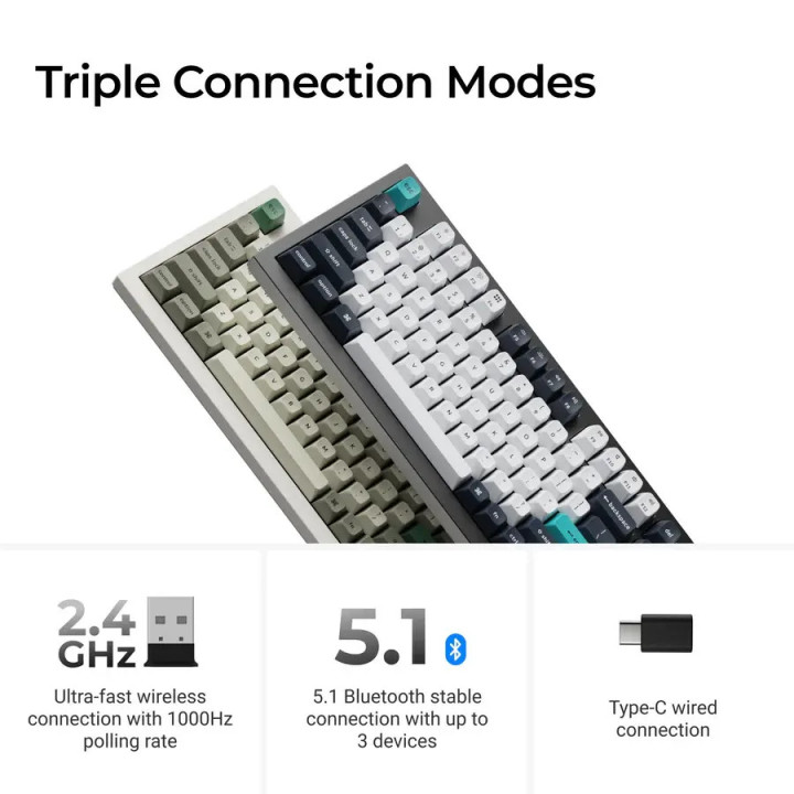 Механична клавиатура Keychron Q5 Max QMK Carbon Black - Gateron Jupiter Brown, 2.4GHz безжично, Bluetooth 5.1 и жична USB‑C връз
