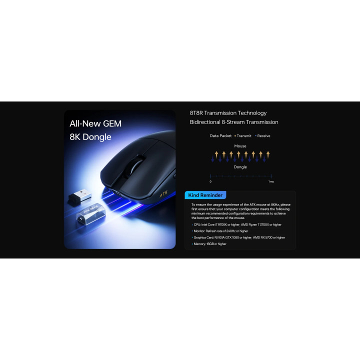 Безжична геймърска мишка ATK F1 Ultimate 2.0, Черна, PAW3950 Ultra сензор, 8000Hz, 42000 DPI - ATK-F1-ULTIMATE-2.0-BK - 10