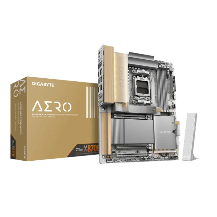 Дънна платка Gigabyte X870E Aero X3D Wood Edition, Wi-Fi 7, 4 DIMM слота, PCIe 5.0 - 1