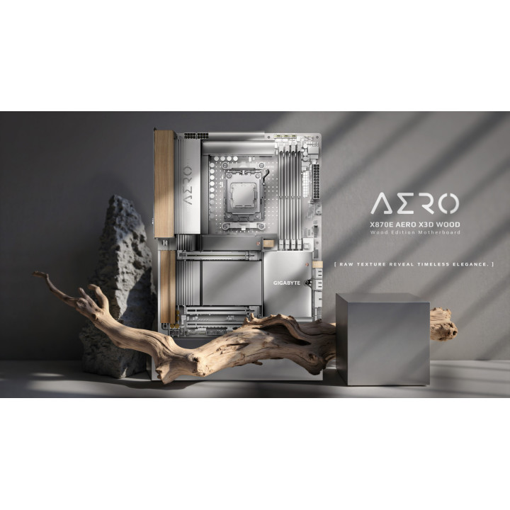 Дънна платка Gigabyte X870E Aero X3D Wood Edition, Wi-Fi 7, 4 DIMM слота, PCIe 5.0 - 2