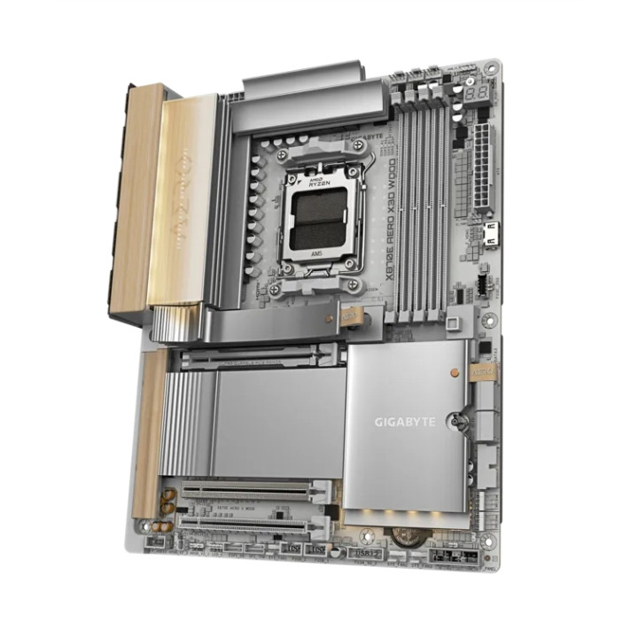 Дънна платка Gigabyte X870E Aero X3D Wood Edition, Wi-Fi 7, 4 DIMM слота, PCIe 5.0 - 7