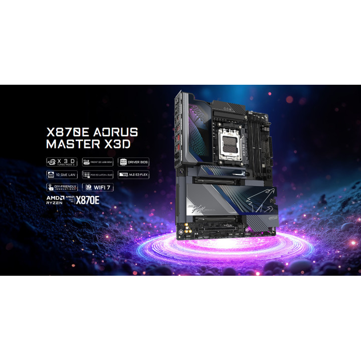 Дънна платка Gigabyte X870E AORUS MASTER X3D, AMD AM5 Ryzen, DDR5, 4 DIMM, PCIe 5.0 - X870E A MASTER X - 2