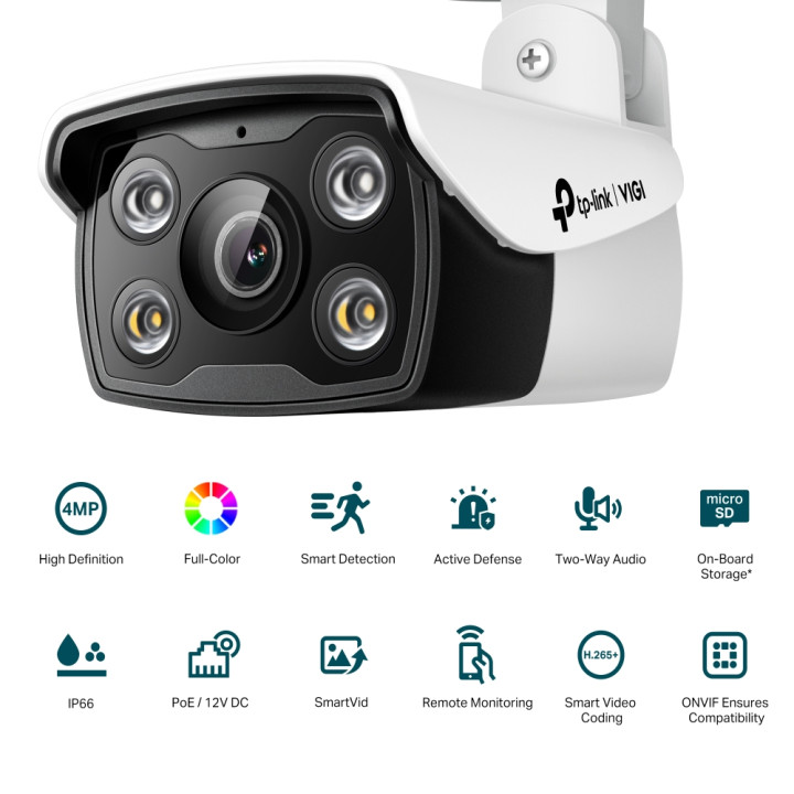 Външна мрежова камера TP-Link VIGI C340, 4MP, 2.8mm, булет, пълноцветна - VIGI C340(2.8mm) - 1