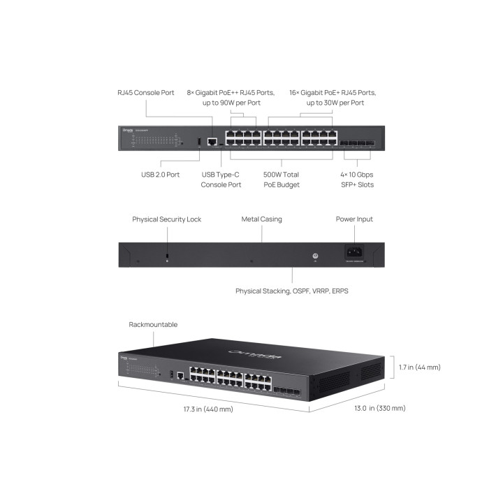 Мрежов комутатор TP-LINK Omada SG5428XMPP, 24-портов Gigabit PoE++, 4× 10G слота, L3 управляем - 2