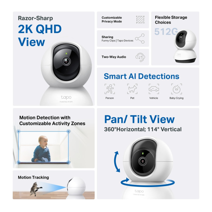 Wi-Fi камера за наблюдение TP-Link Tapo C220, 2.4 GHz, F/2.4 4mm, 15fps, вътрешен монтаж - 2