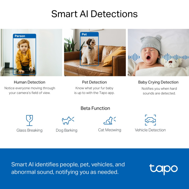 Wi-Fi камера за наблюдение TP-Link Tapo C220, 2.4 GHz, F/2.4 4mm, 15fps, вътрешен монтаж - 5