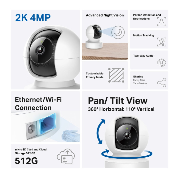 Wi-Fi Pan/Tilt камера за наблюдение TP-Link Tapo C222 - 2