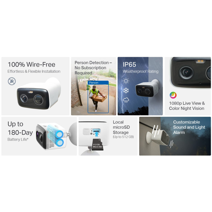 Интелигентна безжична охранителна камера TP-Link Tapo C400 KIT, 1080P 2MP, Слънчев панел, IP65 - 2