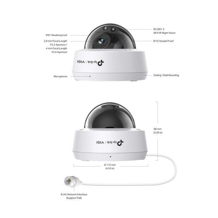 Мрежова камера TP-Link VIGI C220I, 2MP IR куполна, 4mm - VIGI C220I(4mm) - 2