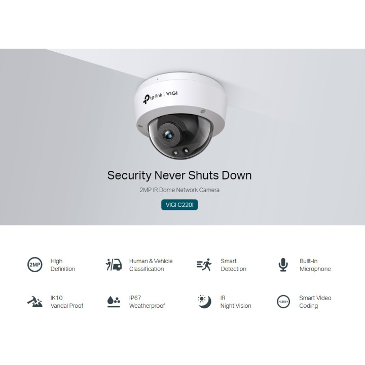 Мрежова камера TP-Link VIGI C220I, 2MP IR куполна, 4mm - VIGI C220I(4mm) - 3