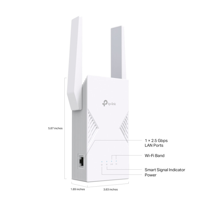 Wi-Fi удължител TP-Link RE235BE, BE3600 Двубандов 2.4/5GHz, 2× Външни антени, 1× 2.5Gbps Ethernet - 2