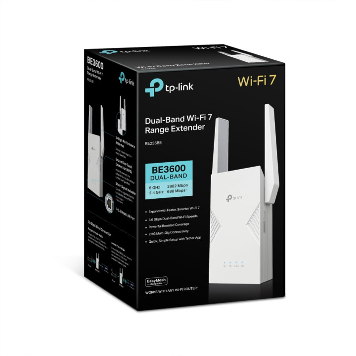 Wi-Fi удължител TP-Link RE235BE, BE3600 Двубандов 2.4/5GHz, 2× Външни антени, 1× 2.5Gbps Ethernet - 11