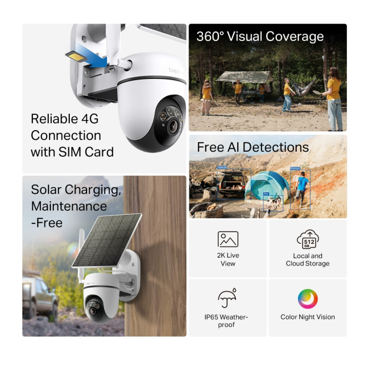 Охранителна камера TP-LINK Tapo C615G KIT, 3MP, Pan/Tilt, 4G LTE, Color Night Vision, 2-Way Audio - 2