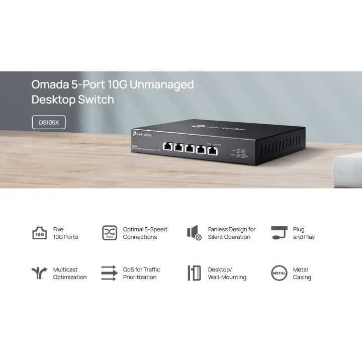 Мрежов комутатор TP-LINK Omada DS105X, 5 портa 10Gbps, Неуправляем - 3