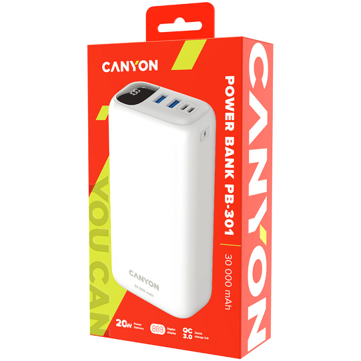 Външна батерия Canyon PB-301 Power bank 30000mAh Li-poly battery - CNE-CPB301W