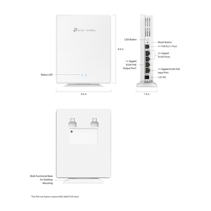 Точка за достъп TP-Link Omada EAP650-Desktop, AX3000 Wi-Fi 6, 2.4/5 GHz, 4× 1Gbps Ethernet - 10