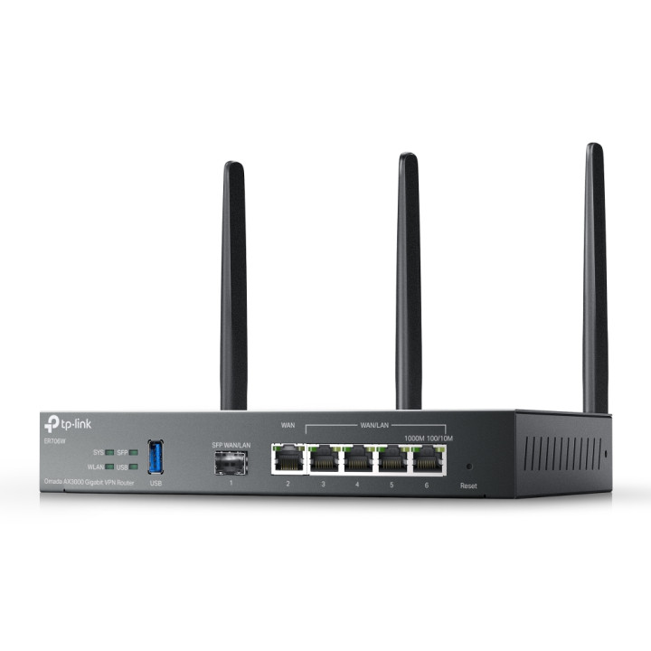 Гигабитов VPN рутер TP-Link Omada ER706W, AX3000, WiFi 6, 2x3dBi антени, SFP порт - 10