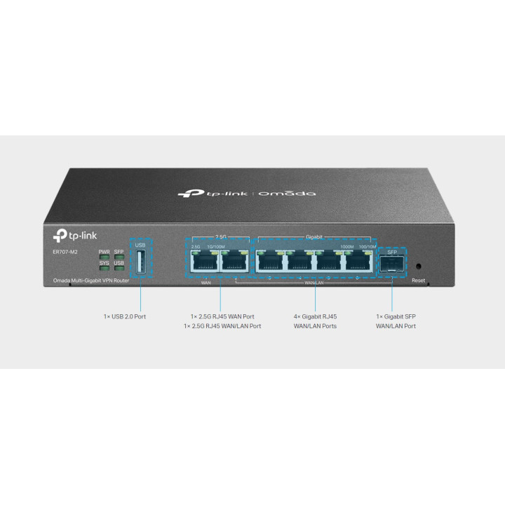 Мрежов рутер TP-Link Omada ER707-M2, мулти-гигабитов VPN, 100 IPsec тунела - 2