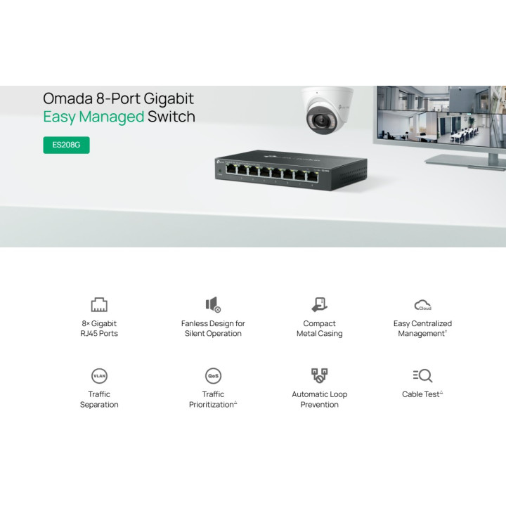 Мрежов комутатор TP-Link Omada ES208G, 8 портa Gigabit, Smart Management, Cloud Access - 2