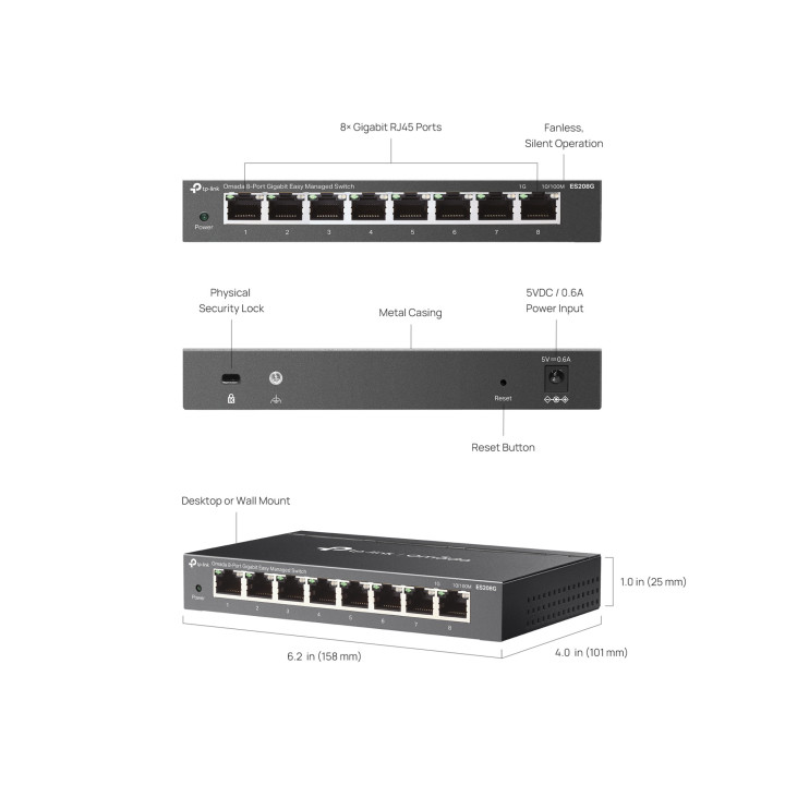 Мрежов комутатор TP-Link Omada ES208G, 8 портa Gigabit, Smart Management, Cloud Access - 3